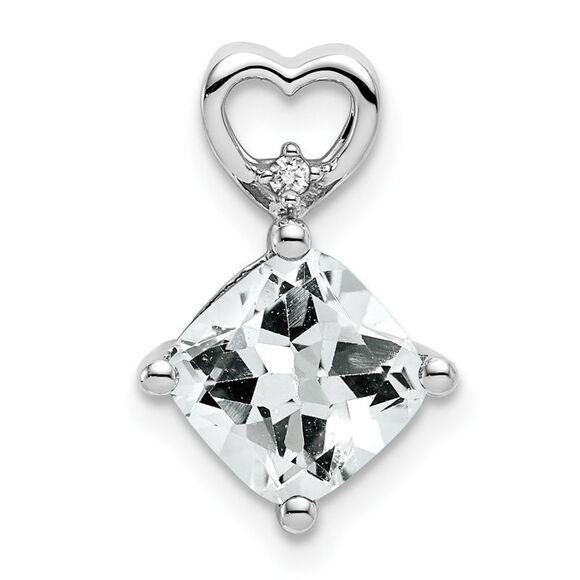 Kazi Luxury 14k White Gold White Topaz and Diamond Heart Chain Slide